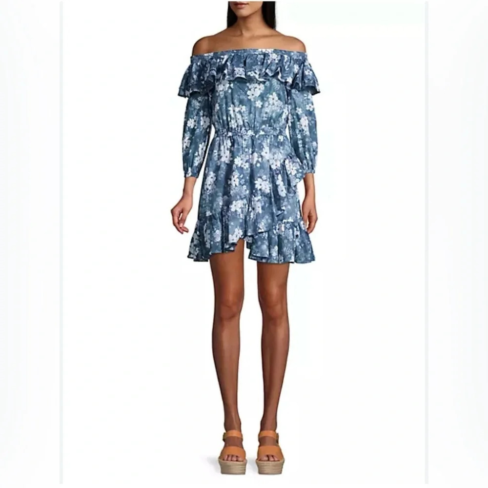 Michael Kors Bare Shoulder  Ruffle Mini Dress